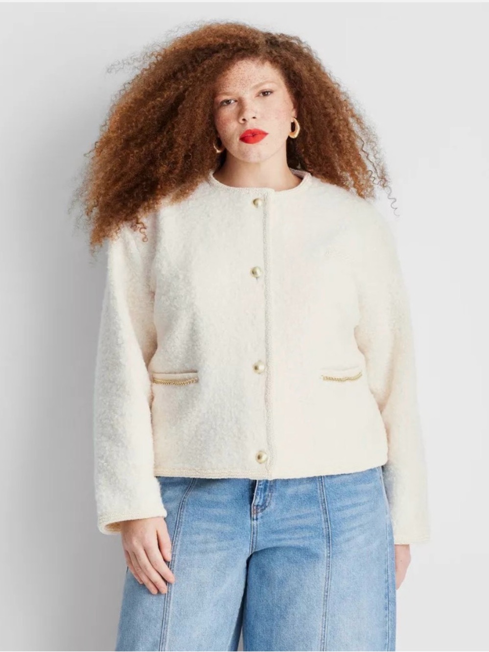 Future Collective Teddy Lady Chain Jacket Cream Women’s Size 4X NWOT